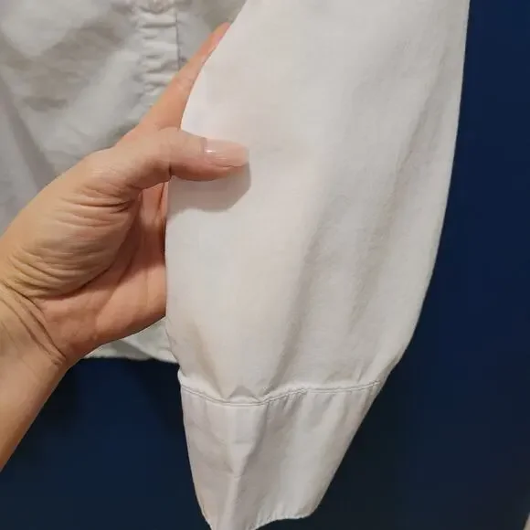 Zac & Rachel White Cotton Button Up Shirt Top Collar Gathered Back Large - Picture 9 of 11